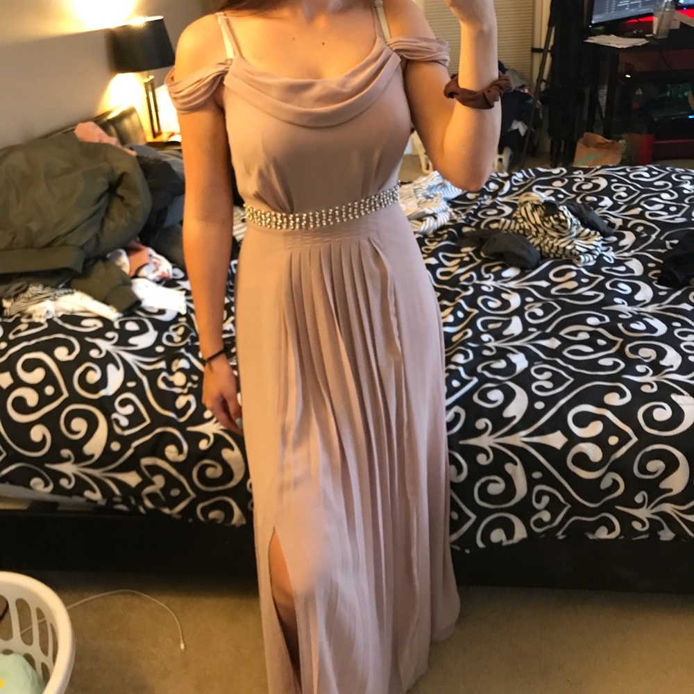 Maxi blush pink bridesmaid/prom dress